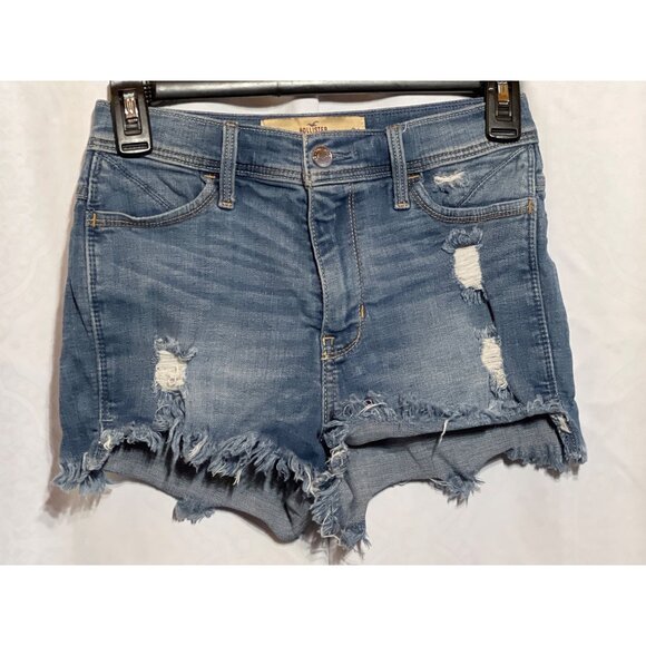 Hollister Womens Distressed Denim Short Shorts Size 0 Medium Wash Frayed Hem Cas - Picture 1 of 7